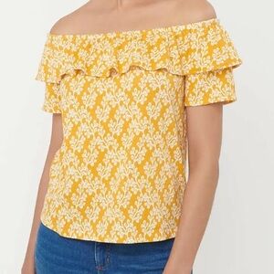 LOFT Yellow Floral Pattern Ruffle Top Off Shoulder